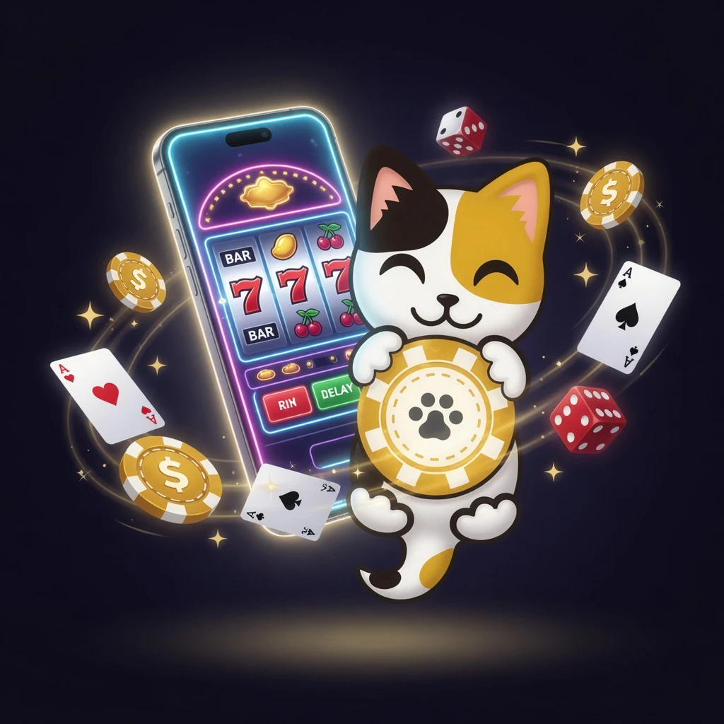 LuckyCalico about page hero banner featuring the calico cat mascot in a warm and welcoming pose against a gold and dark casino background